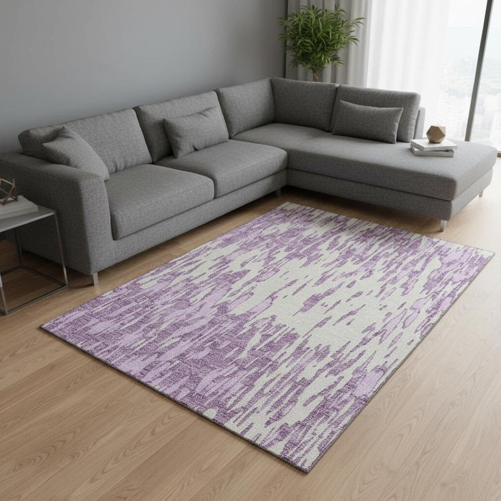 HomeRoots 9' X 12' Elegant Lavender & Ivory Abstract Washable Area Rug - Stain Resistant & UV Protected! 675179
