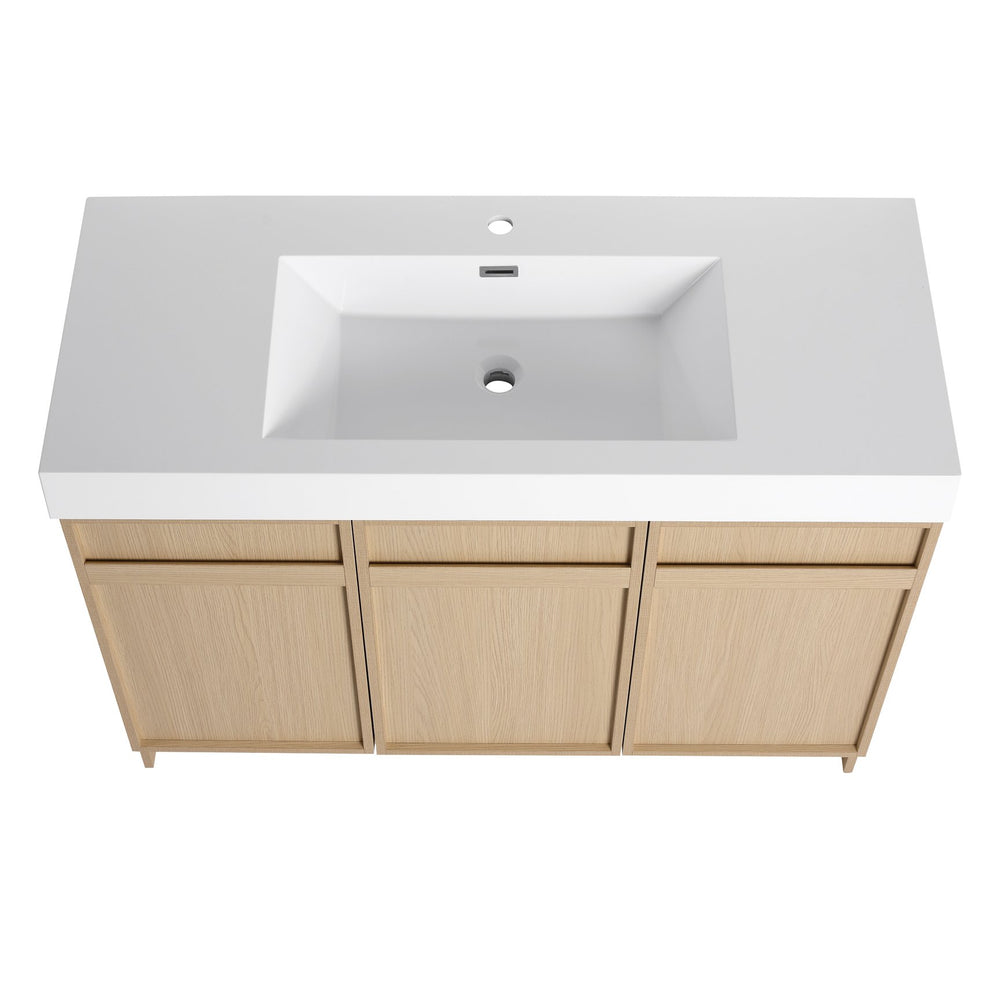 English Elm 48" Freestanding Bathroom Vanity with Thick Resin Sink, Soft-Close Doors, Adjustable Shelves, Durable Finish Oak W999S00265
