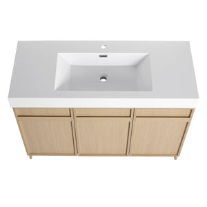 English Elm 48" Freestanding Bathroom Vanity with Thick Resin Sink, Soft-Close Doors, Adjustable Shelves, Durable Finish Oak W999S00265