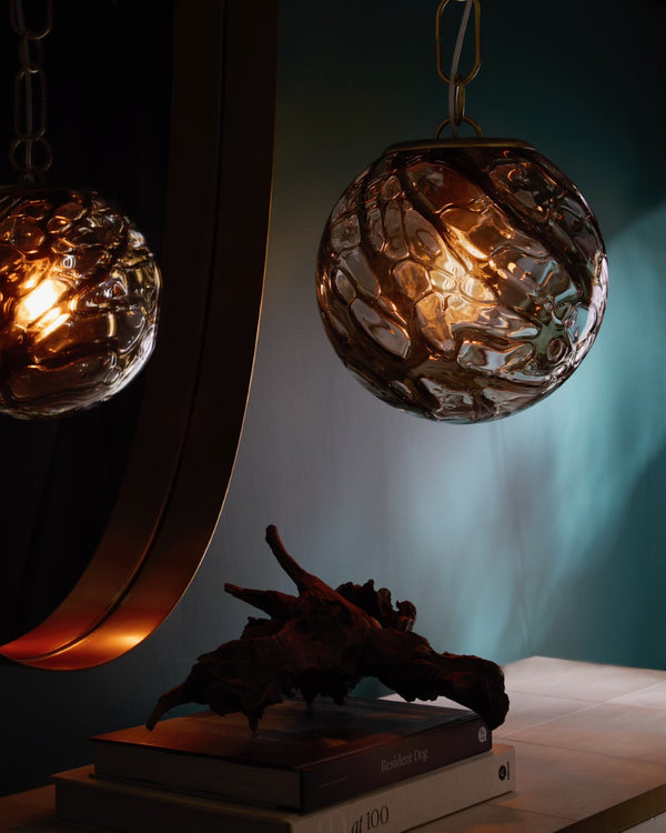 Wildwood Amo Pendant Brings Handcrafted Italian Mouth-Blown Smoke Glass With Antique Brass Suspension For Warm Ambient Glow Black 67518