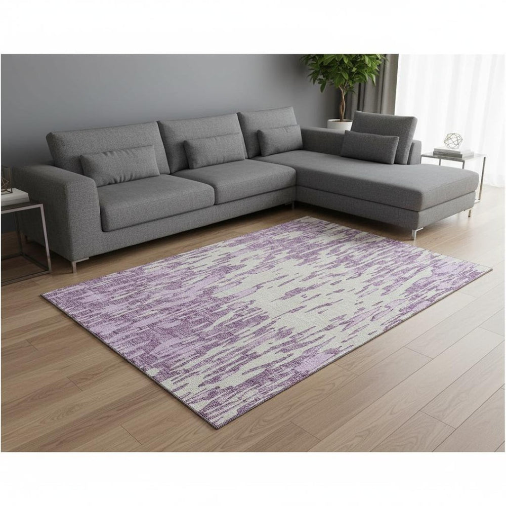 HomeRoots 10' Lavender & Ivory Abstract Area Rug - Washable, UV Protected, Stylish & Durable for High-Traffic Areas 675180