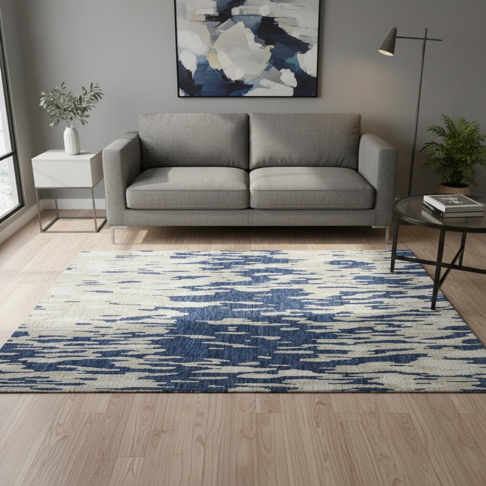 HomeRoots 5' X 8' Navy Blue & Ivory Abstract Area Rug – Stylish, Washable, UV Protected & Stain-Resistant Design! 675182