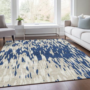 HomeRoots 5' X 8' Navy Blue & Ivory Abstract Area Rug – Stylish, Washable, UV Protected & Stain-Resistant Design! 675182