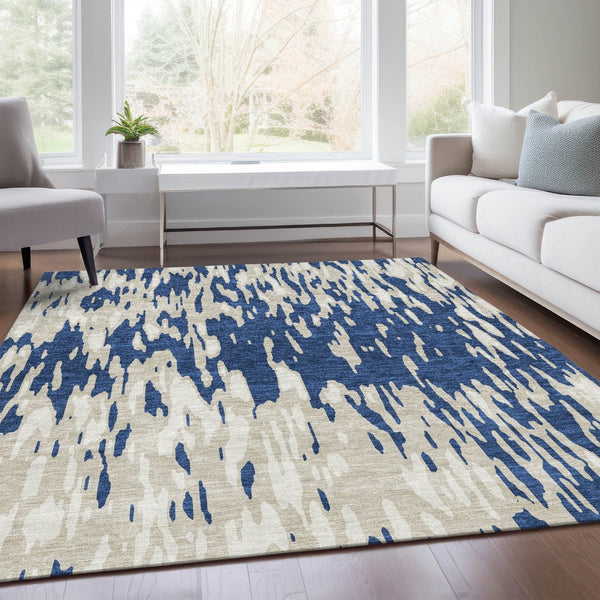 HomeRoots 5' X 8' Navy Blue & Ivory Abstract Area Rug – Stylish, Washable, UV Protected & Stain-Resistant Design! 675182
