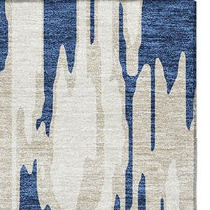 HomeRoots 5' X 8' Navy Blue & Ivory Abstract Area Rug – Stylish, Washable, UV Protected & Stain-Resistant Design! 675182