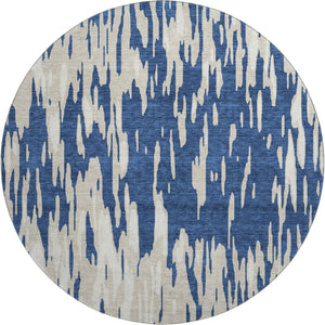 HomeRoots 8' Navy Blue and Ivory Abstract Round Rug - Washable, UV-Protected, Stylish & Durable for Homes 675183