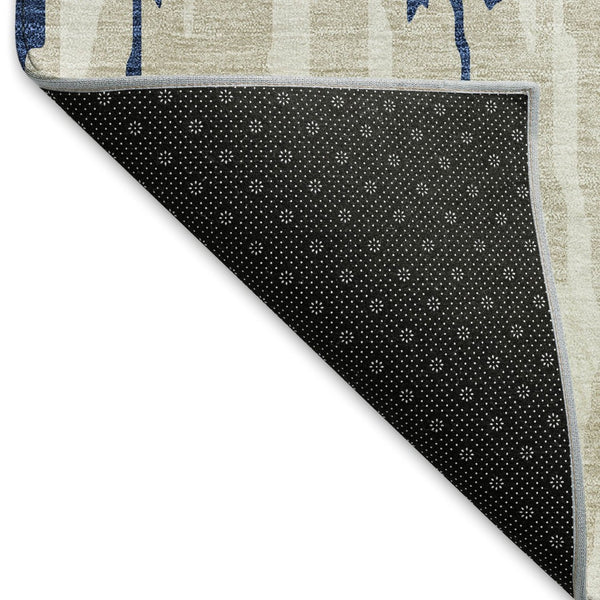 HomeRoots 8' Navy Blue and Ivory Abstract Round Rug - Washable, UV-Protected, Stylish & Durable for Homes 675183