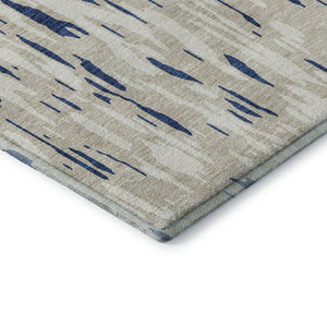 HomeRoots 8' Navy Blue and Ivory Abstract Round Rug - Washable, UV-Protected, Stylish & Durable for Homes 675183