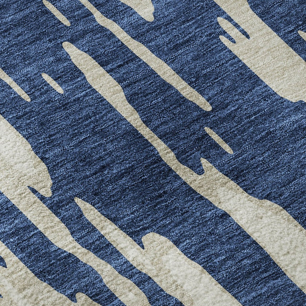 HomeRoots 9' X 12' Navy Blue and Ivory Abstract Rug - Washable, Stain-Resistant, UV Protected for High Traffic Areas 675185