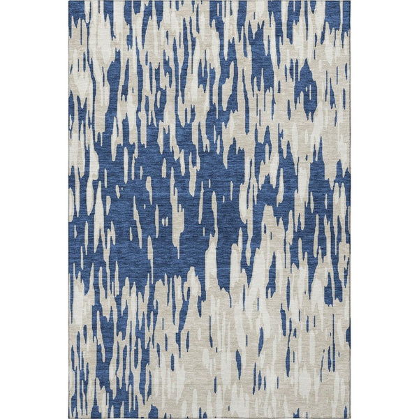 HomeRoots 9' X 12' Navy Blue and Ivory Abstract Rug - Washable, Stain-Resistant, UV Protected for High Traffic Areas 675185