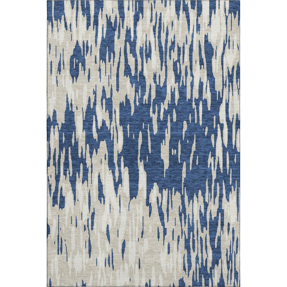 HomeRoots 10' X 14' Navy Blue & Ivory Abstract Area Rug – Washable, UV Protected, Stain Resistant for Modern Homes 675186