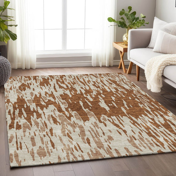 HomeRoots 5' X 8' Abstract Washable Area Rug in Rust and Ivory – Durable, Stain-Resistant, UV Protected Design 675188