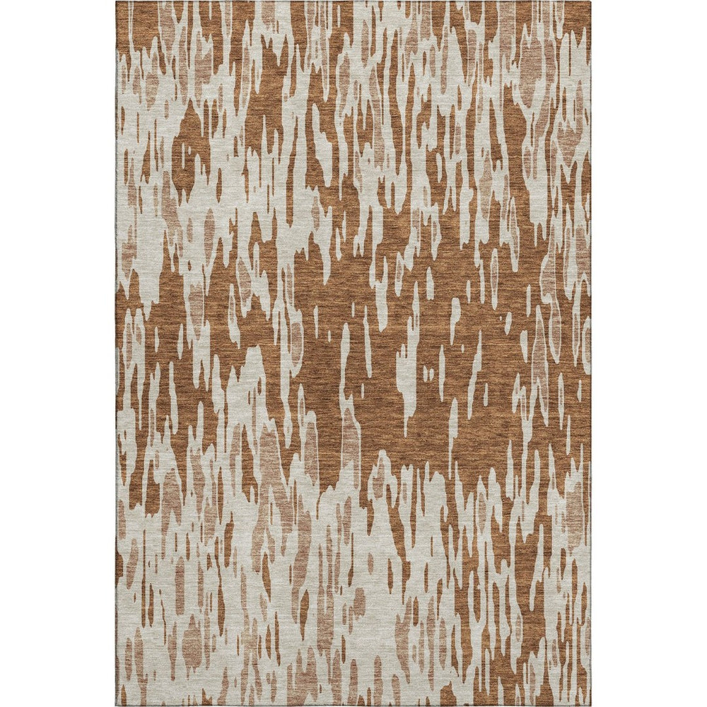 HomeRoots 5' X 8' Abstract Washable Area Rug in Rust and Ivory – Durable, Stain-Resistant, UV Protected Design 675188