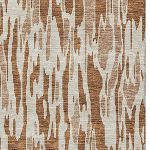 HomeRoots 5' X 8' Abstract Washable Area Rug in Rust and Ivory – Durable, Stain-Resistant, UV Protected Design 675188