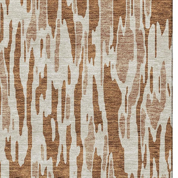 HomeRoots 5' X 8' Abstract Washable Area Rug in Rust and Ivory – Durable, Stain-Resistant, UV Protected Design 675188