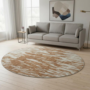 HomeRoots 8' Washable Round Rug in Rust and Ivory - Durable, Stain-Resistant with UV Protection for All Spaces 675189