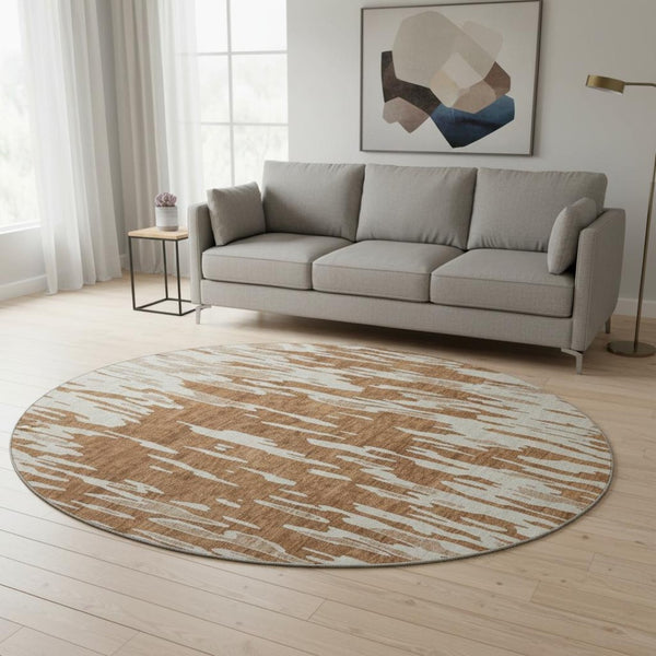 HomeRoots 8' Washable Round Rug in Rust and Ivory - Durable, Stain-Resistant with UV Protection for All Spaces 675189