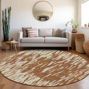 HomeRoots 8' Washable Round Rug in Rust and Ivory - Durable, Stain-Resistant with UV Protection for All Spaces 675189