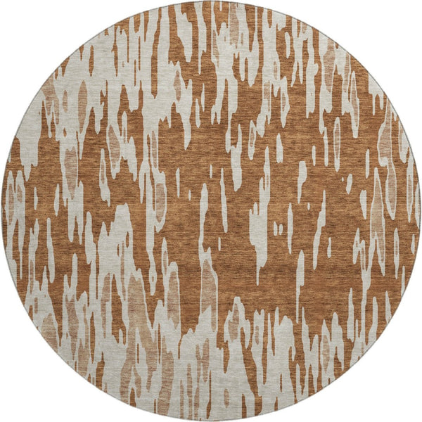 HomeRoots 8' Washable Round Rug in Rust and Ivory - Durable, Stain-Resistant with UV Protection for All Spaces 675189
