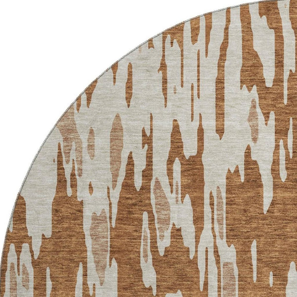 HomeRoots 8' Washable Round Rug in Rust and Ivory - Durable, Stain-Resistant with UV Protection for All Spaces 675189
