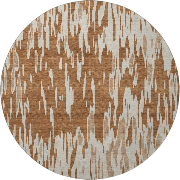 HomeRoots 8' Washable Round Rug in Rust and Ivory - Durable, Stain-Resistant with UV Protection for All Spaces 675189
