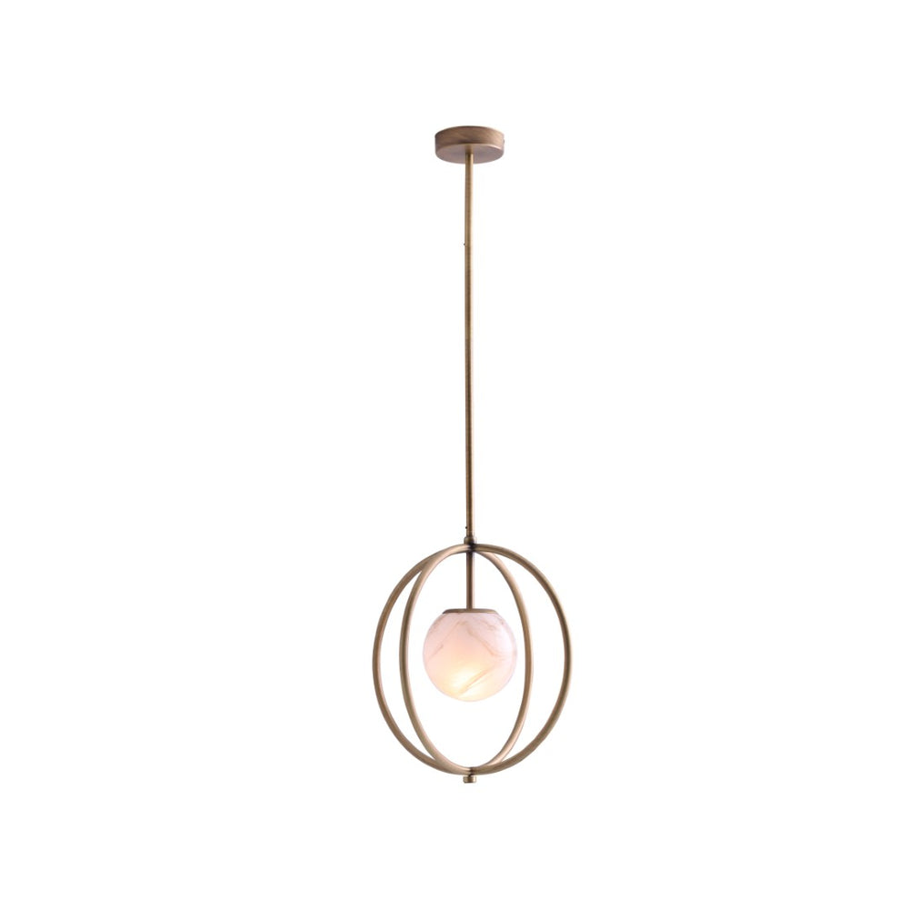 Wildwood Donata Italian Pendant With Marbleized Bronze Glass & Antique Brass Cage — Sculptural Ambient Light 67519