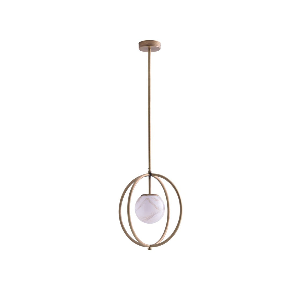 Wildwood Donata Italian Pendant With Marbleized Bronze Glass & Antique Brass Cage — Sculptural Ambient Light 67519