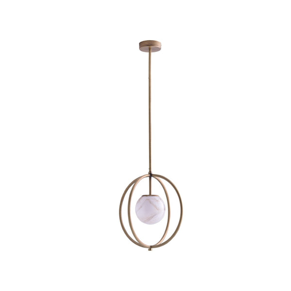 Wildwood Donata Italian Pendant With Marbleized Bronze Glass & Antique Brass Cage — Sculptural Ambient Light 67519