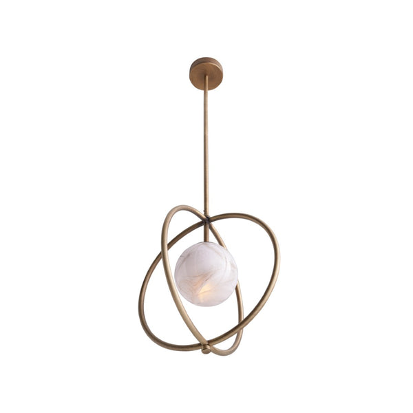 Wildwood Donata Italian Pendant With Marbleized Bronze Glass & Antique Brass Cage — Sculptural Ambient Light 67519