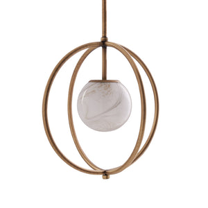 Wildwood Donata Italian Pendant With Marbleized Bronze Glass & Antique Brass Cage — Sculptural Ambient Light 67519
