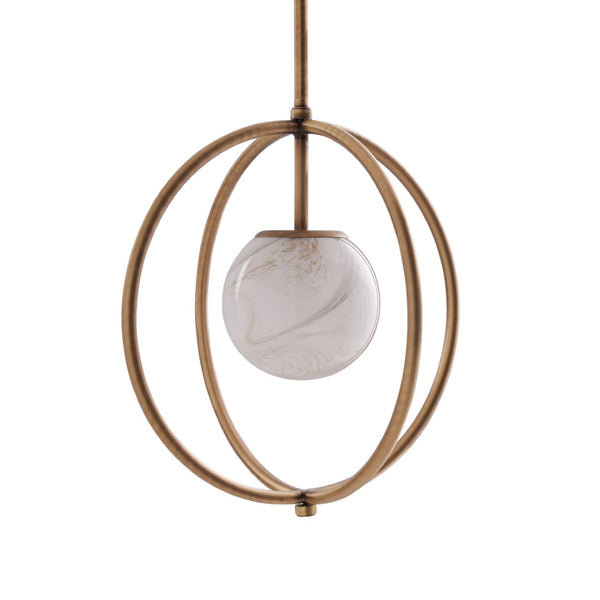Wildwood Donata Italian Pendant With Marbleized Bronze Glass & Antique Brass Cage — Sculptural Ambient Light 67519