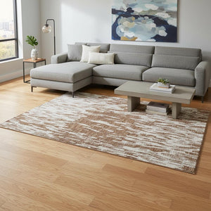 HomeRoots 8' X 10' Washable Rust and Ivory Abstract Area Rug with UV Protection for Modern Living Spaces 675190