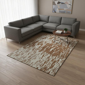 HomeRoots 10' X 14' Contemporary Rust & Ivory Abstract Washable Area Rug with UV Protection for High Traffic Areas 675192