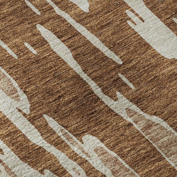 HomeRoots 10' X 14' Contemporary Rust & Ivory Abstract Washable Area Rug with UV Protection for High Traffic Areas 675192