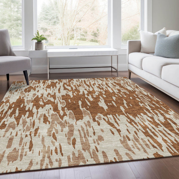 HomeRoots 10' X 14' Contemporary Rust & Ivory Abstract Washable Area Rug with UV Protection for High Traffic Areas 675192