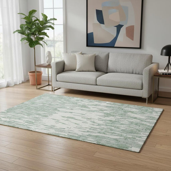 HomeRoots 5' X 8' Sage and Ivory Abstract Area Rug - Durable, Washable, UV-Protected for Modern Homes & Pets 675194