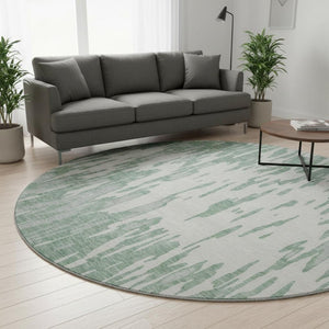 HomeRoots 8' Sage and Ivory Modern Abstract Washable Round Rug with Stain Resistance and UV Protection 675195