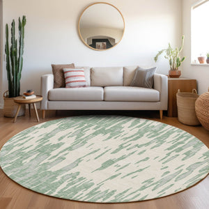 HomeRoots 8' Sage and Ivory Modern Abstract Washable Round Rug with Stain Resistance and UV Protection 675195