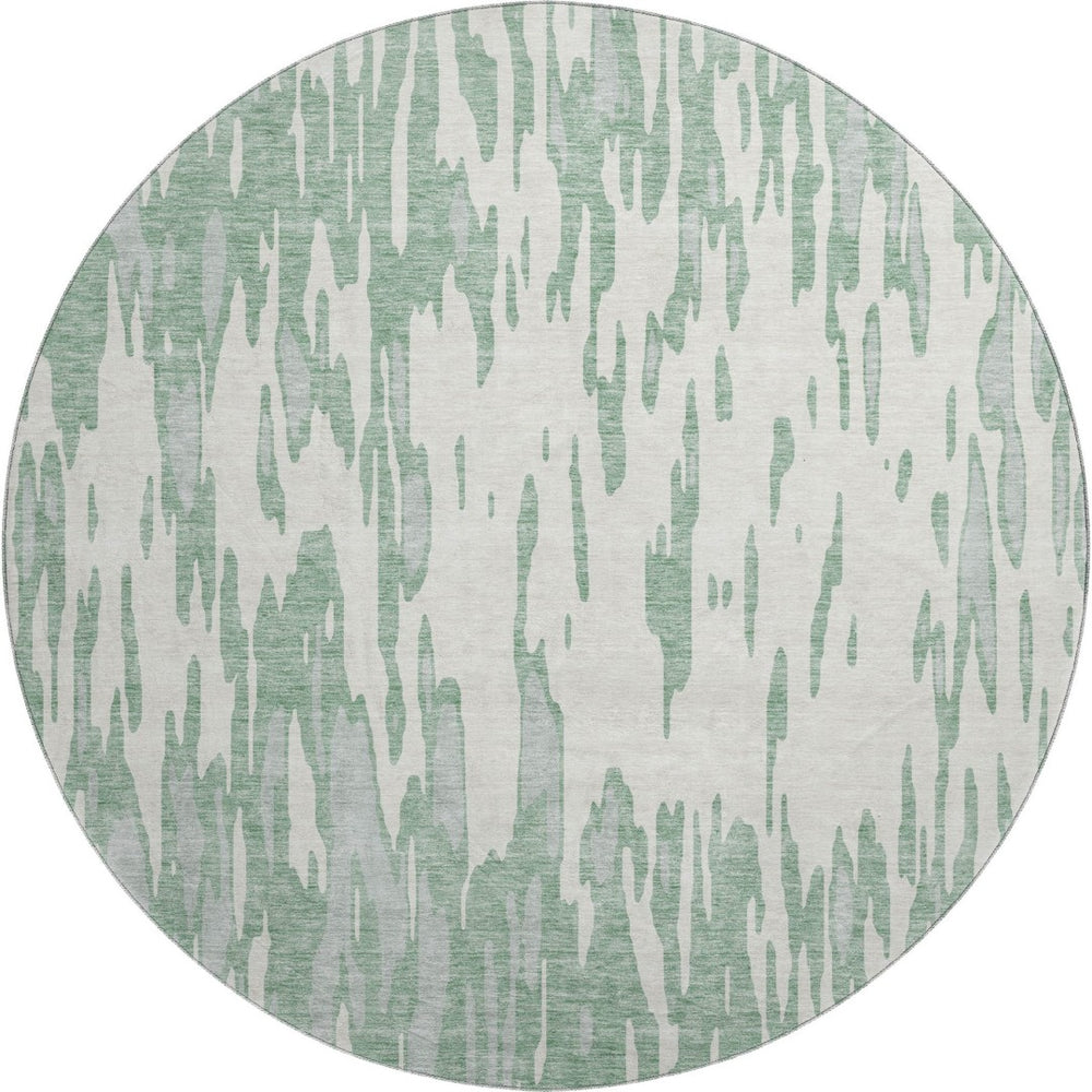 HomeRoots 8' Sage and Ivory Modern Abstract Washable Round Rug with Stain Resistance and UV Protection 675195