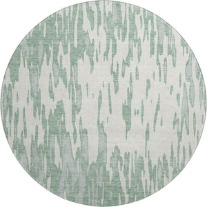 HomeRoots 8' Sage and Ivory Modern Abstract Washable Round Rug with Stain Resistance and UV Protection 675195