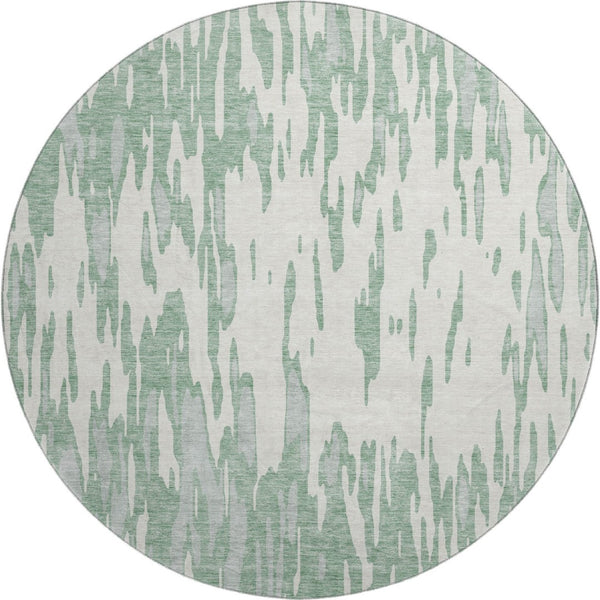 HomeRoots 8' Sage and Ivory Modern Abstract Washable Round Rug with Stain Resistance and UV Protection 675195
