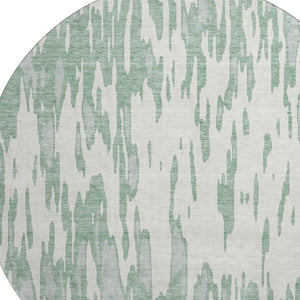 HomeRoots 8' Sage and Ivory Modern Abstract Washable Round Rug with Stain Resistance and UV Protection 675195