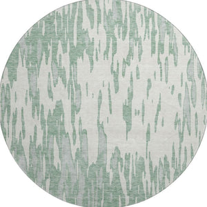 HomeRoots 8' Sage and Ivory Modern Abstract Washable Round Rug with Stain Resistance and UV Protection 675195