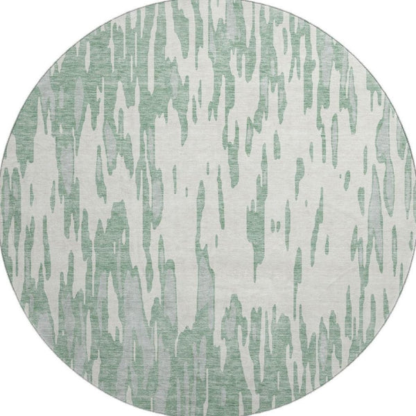 HomeRoots 8' Sage and Ivory Modern Abstract Washable Round Rug with Stain Resistance and UV Protection 675195