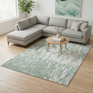 HomeRoots 8' X 10' Sage and Ivory Abstract Area Rug – Washable, UV Protected, Non-Slip for Modern Living Spaces 675196
