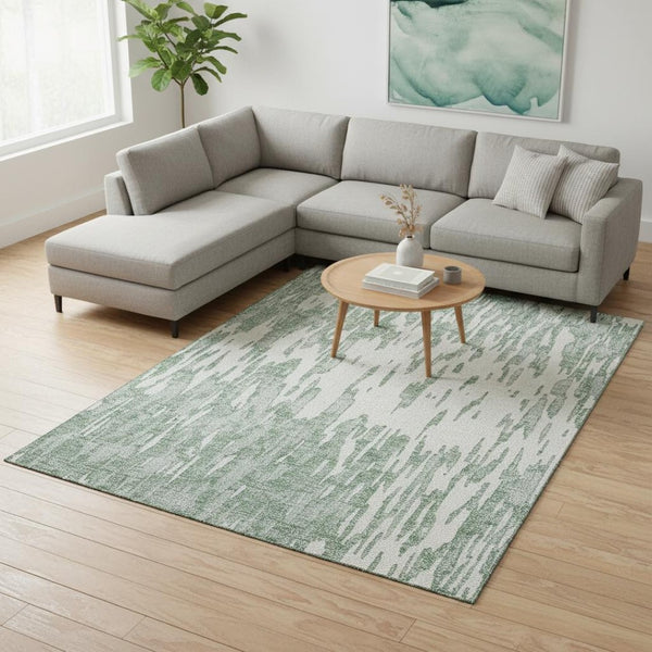 HomeRoots 8' X 10' Sage and Ivory Abstract Area Rug – Washable, UV Protected, Non-Slip for Modern Living Spaces 675196