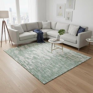 HomeRoots 9' X 12' Sage and Ivory Abstract Area Rug - Washable, UV Protected, Durable Design for High-Traffic Areas 675197