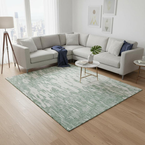 HomeRoots 9' X 12' Sage and Ivory Abstract Area Rug - Washable, UV Protected, Durable Design for High-Traffic Areas 675197