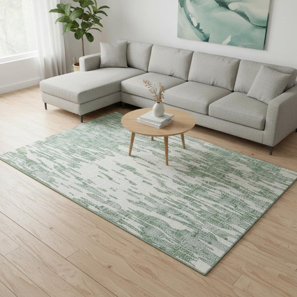 HomeRoots 10' X 14' Sage and Ivory Abstract Area Rug – Washable, UV-Protected, Stain-Resistant for Family Spaces 675198