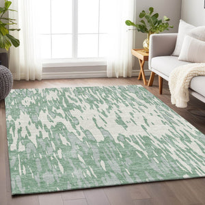 HomeRoots 10' X 14' Sage and Ivory Abstract Area Rug – Washable, UV-Protected, Stain-Resistant for Family Spaces 675198